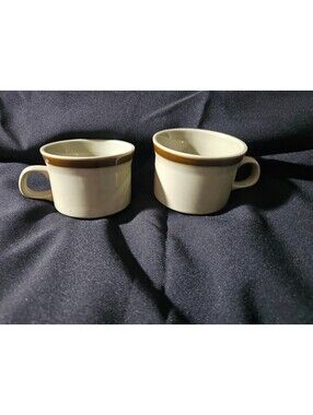 (2pc) Vintage Topaz Stoneware Coffee Cup Mug Japan Hand Painted Green Brown Tea